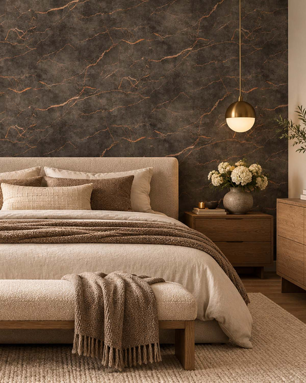 Brownish Black Faux Marble Accent Residential Mural RM9342