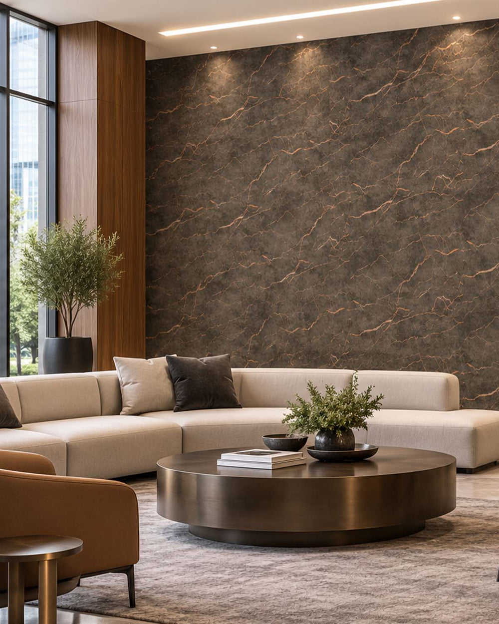 Brownish Black Faux Marble Accent Residential Mural RM9342