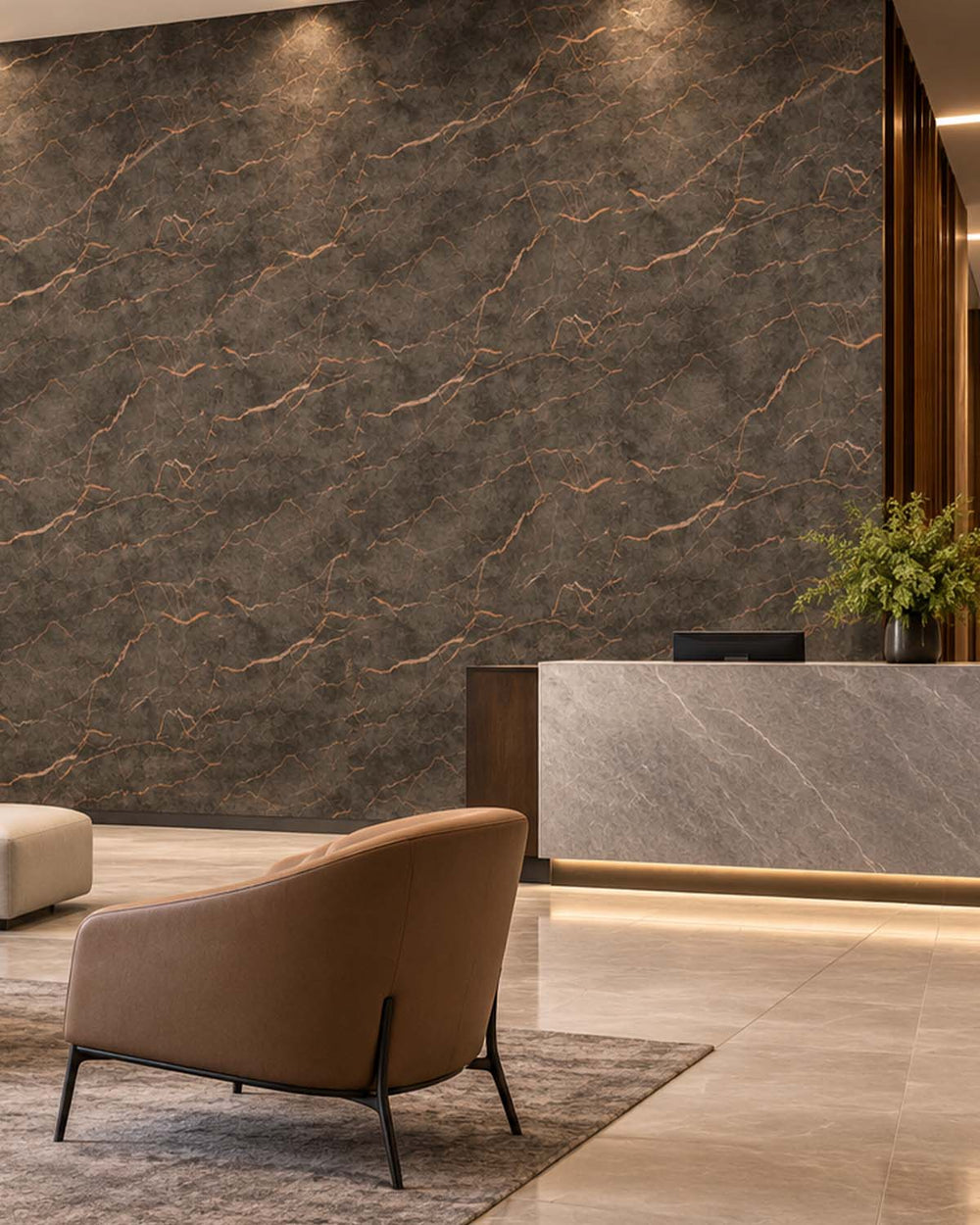 Brownish Black Faux Marble Accent Residential Mural RM9342