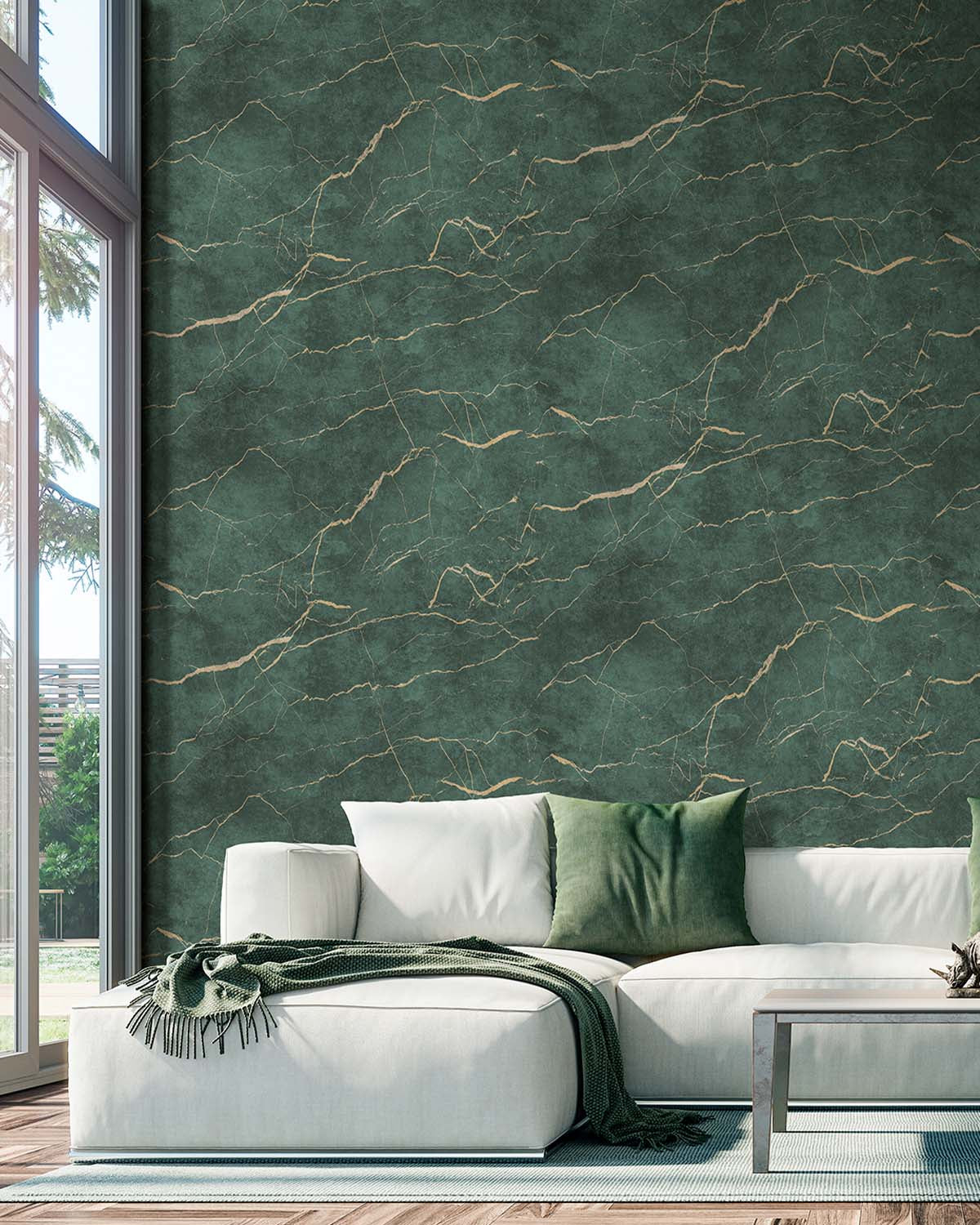 Mineral Green Faux Marble Accent Wallpaper Panels RM9343