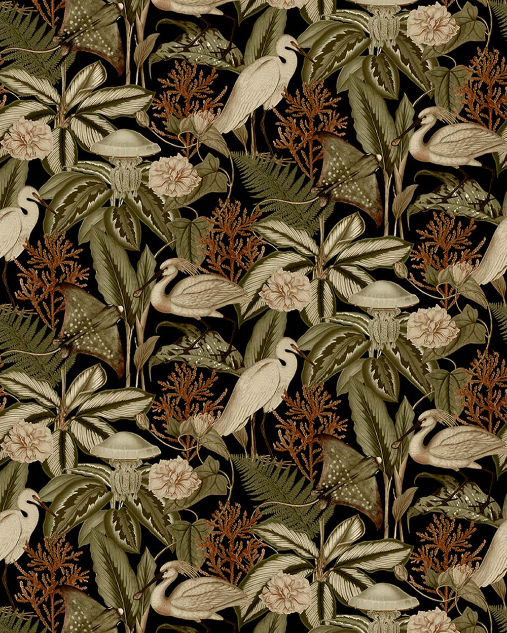 Army Green Exotic Menagerie Nocturne Residential Mural RM9344