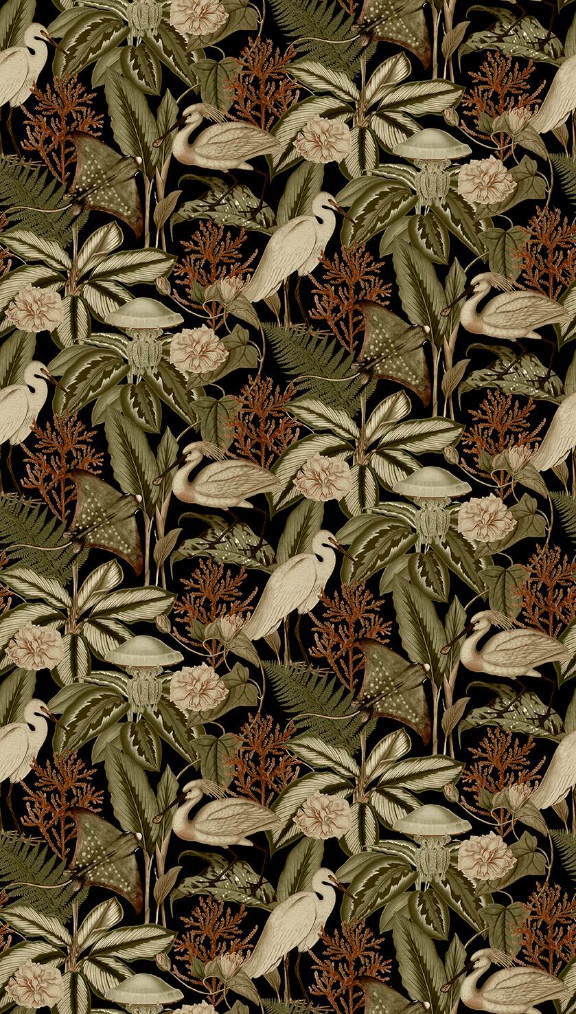 Army Green Exotic Menagerie Nocturne Residential Mural RM9344