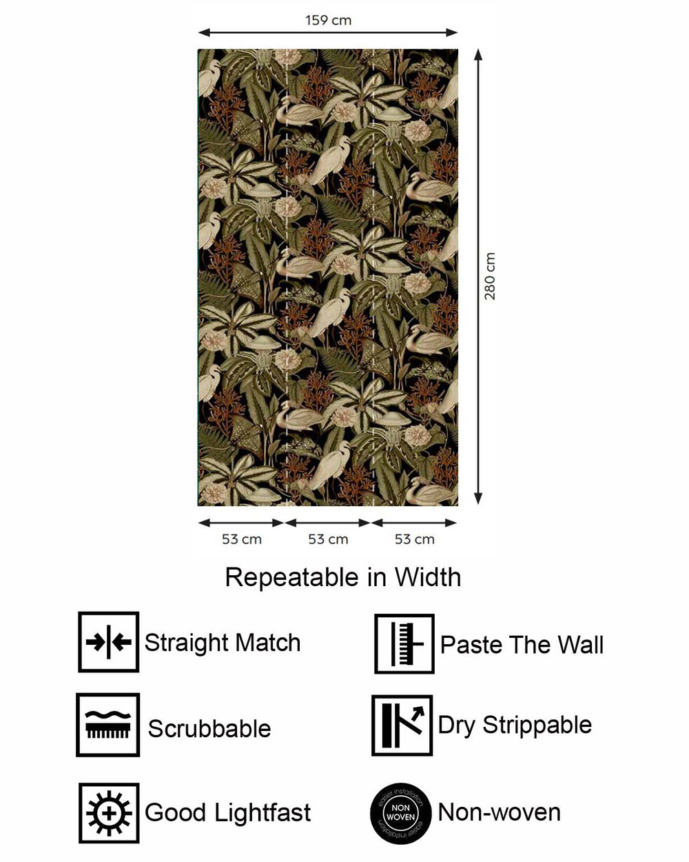 Army Green Exotic Menagerie Nocturne Residential Mural RM9344