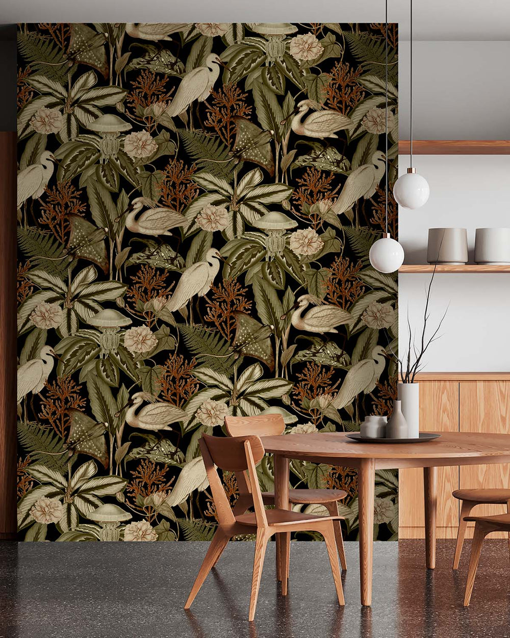 Army Green Exotic Menagerie Nocturne Residential Mural RM9344