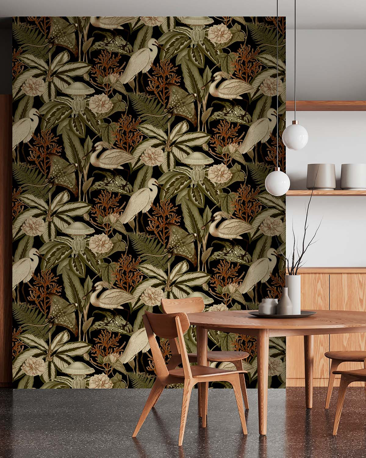 Army Green Exotic Menagerie Nocturne Residential Mural RM9344