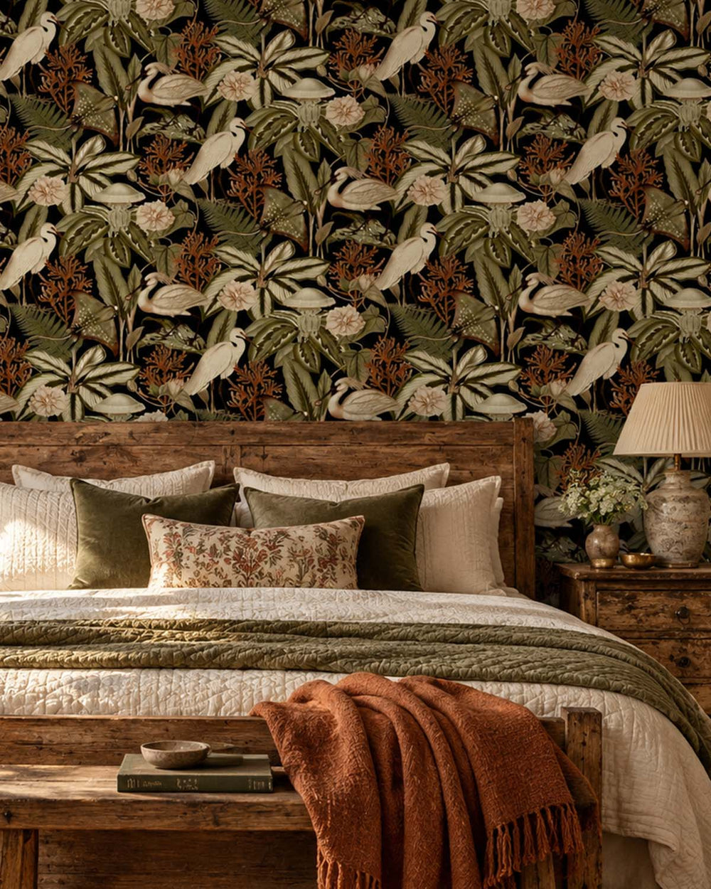Army Green Exotic Menagerie Nocturne Residential Mural RM9344