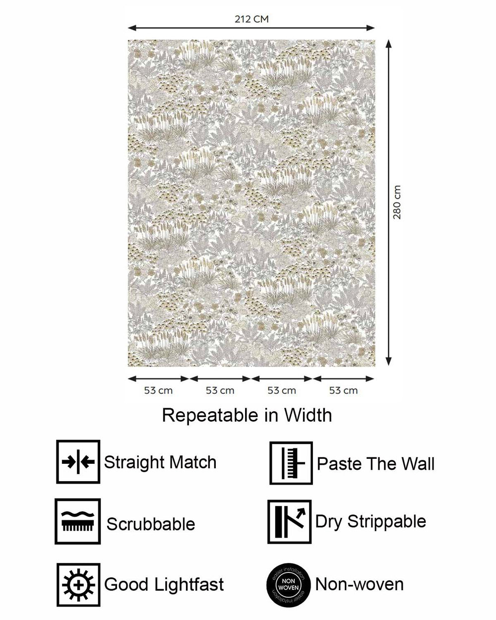 Soft Beige Wildflower Meadow Botanical  Residential Mural RM9349