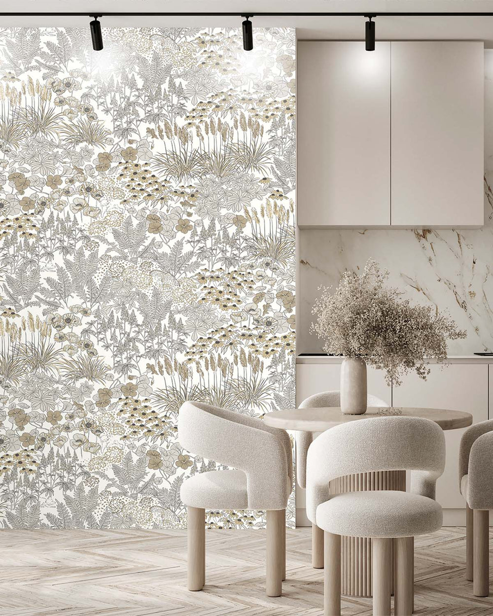 Soft Beige Wildflower Meadow Botanical  Residential Mural RM9349