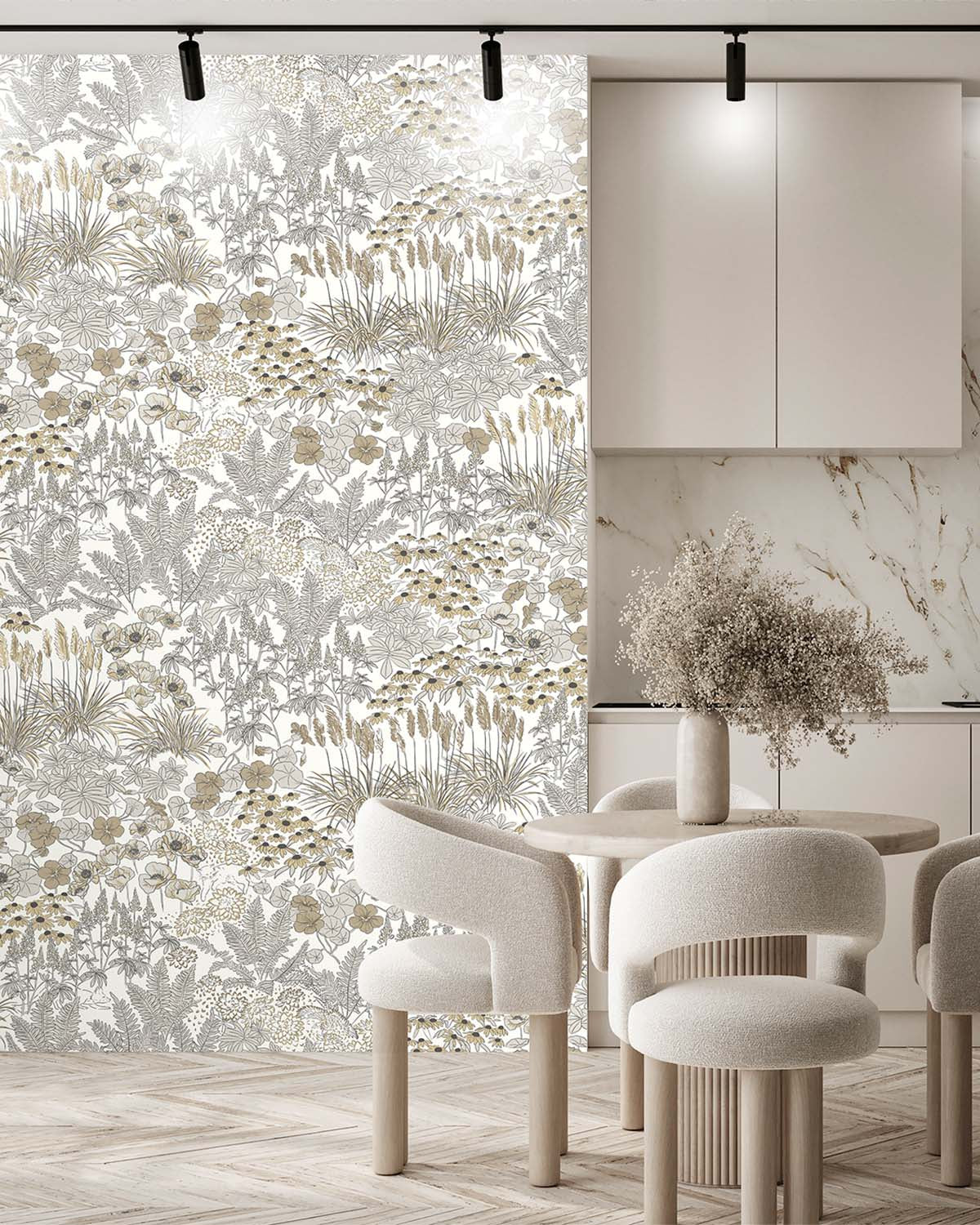 Soft Beige Wildflower Meadow Botanical  Wallpaper Panels RM9349