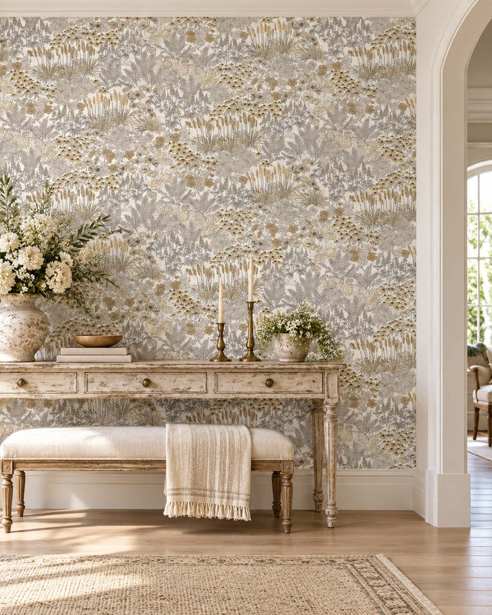 Soft Beige Wildflower Meadow Botanical  Residential Mural RM9349