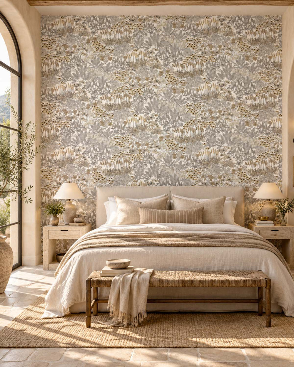 Soft Beige Wildflower Meadow Botanical  Residential Mural RM9349