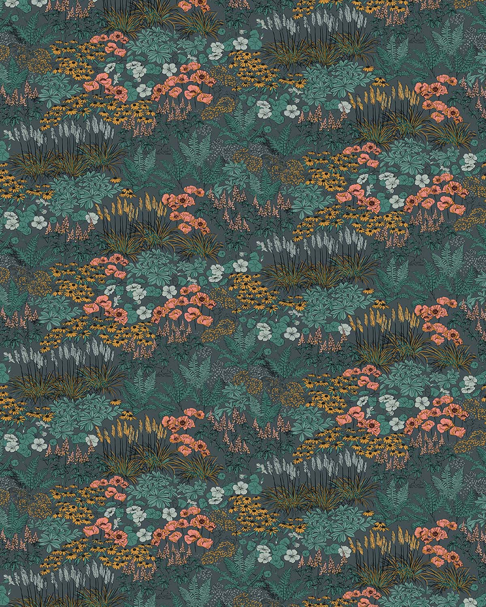 Greyish Teal Wildflower Meadow Botanical  Residential Mural RM9351