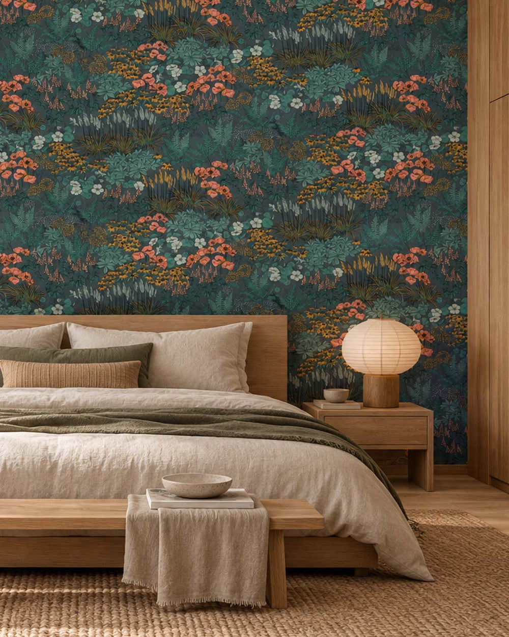 Greyish Teal Wildflower Meadow Botanical  Residential Mural RM9351