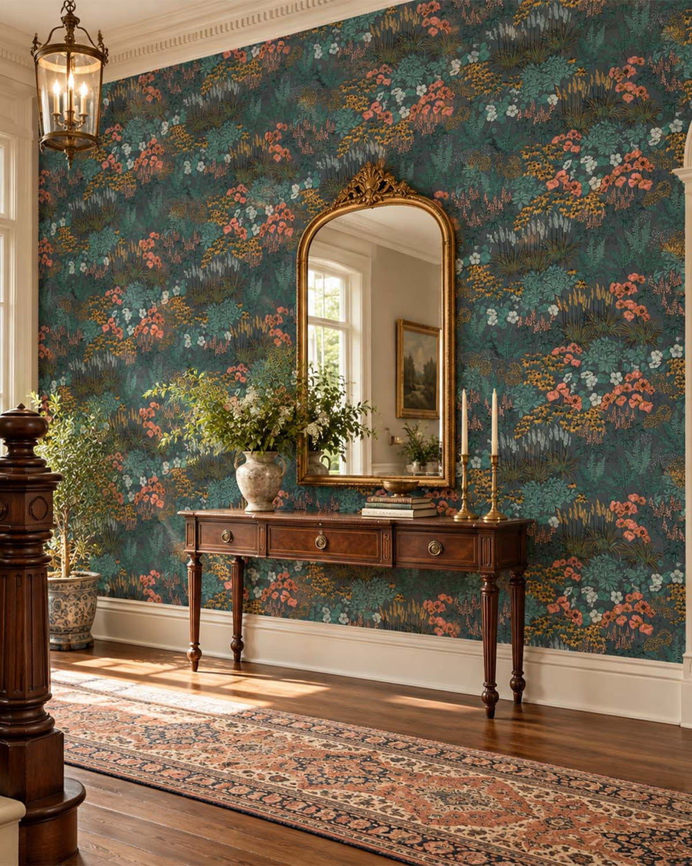 Greyish Teal Wildflower Meadow Botanical  Residential Mural RM9351