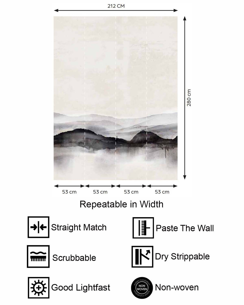 Sauvignon Misty Watercolor Mountains  Wallpaper Panels RM9352