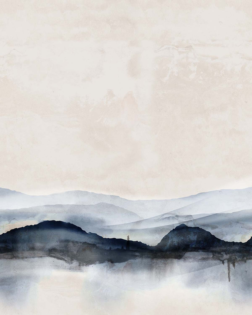 Thistle Grey Misty Watercolor Mountains  Residential Mural RM9353