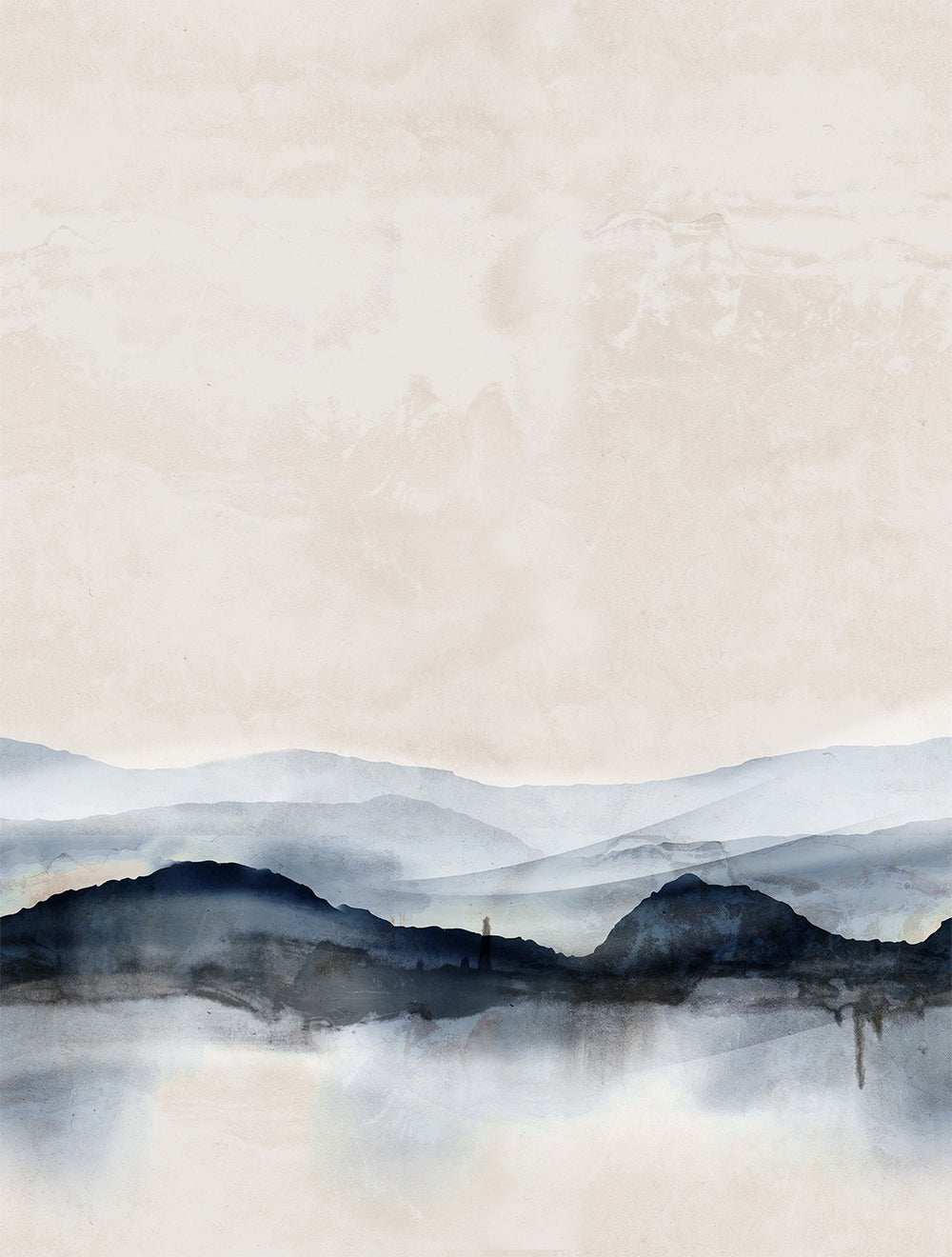 Thistle Grey Misty Watercolor Mountains  Residential Mural RM9353