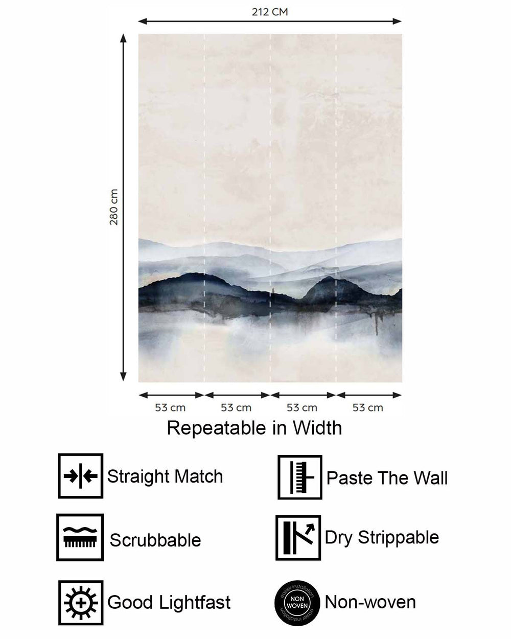 Thistle Grey Misty Watercolor Mountains  Residential Mural RM9353
