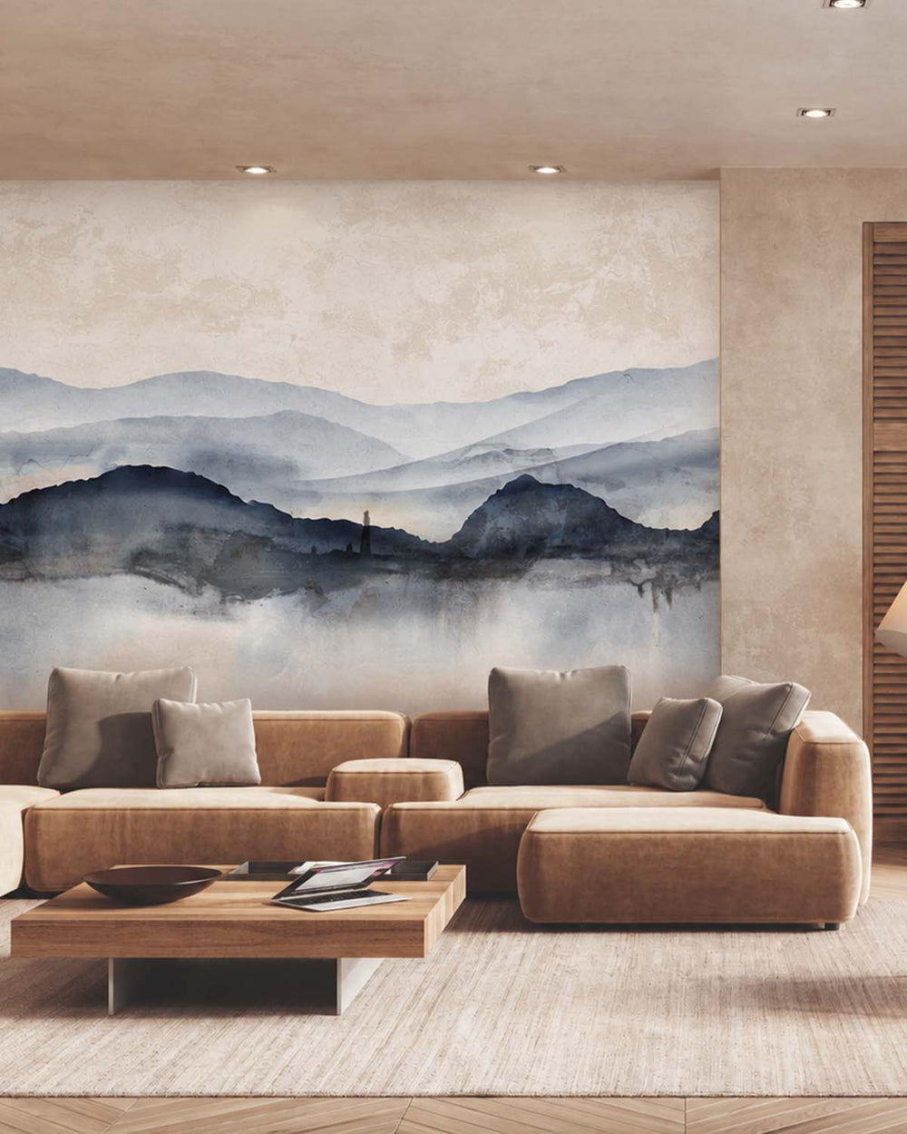 Thistle Grey Misty Watercolor Mountains  Residential Mural RM9353