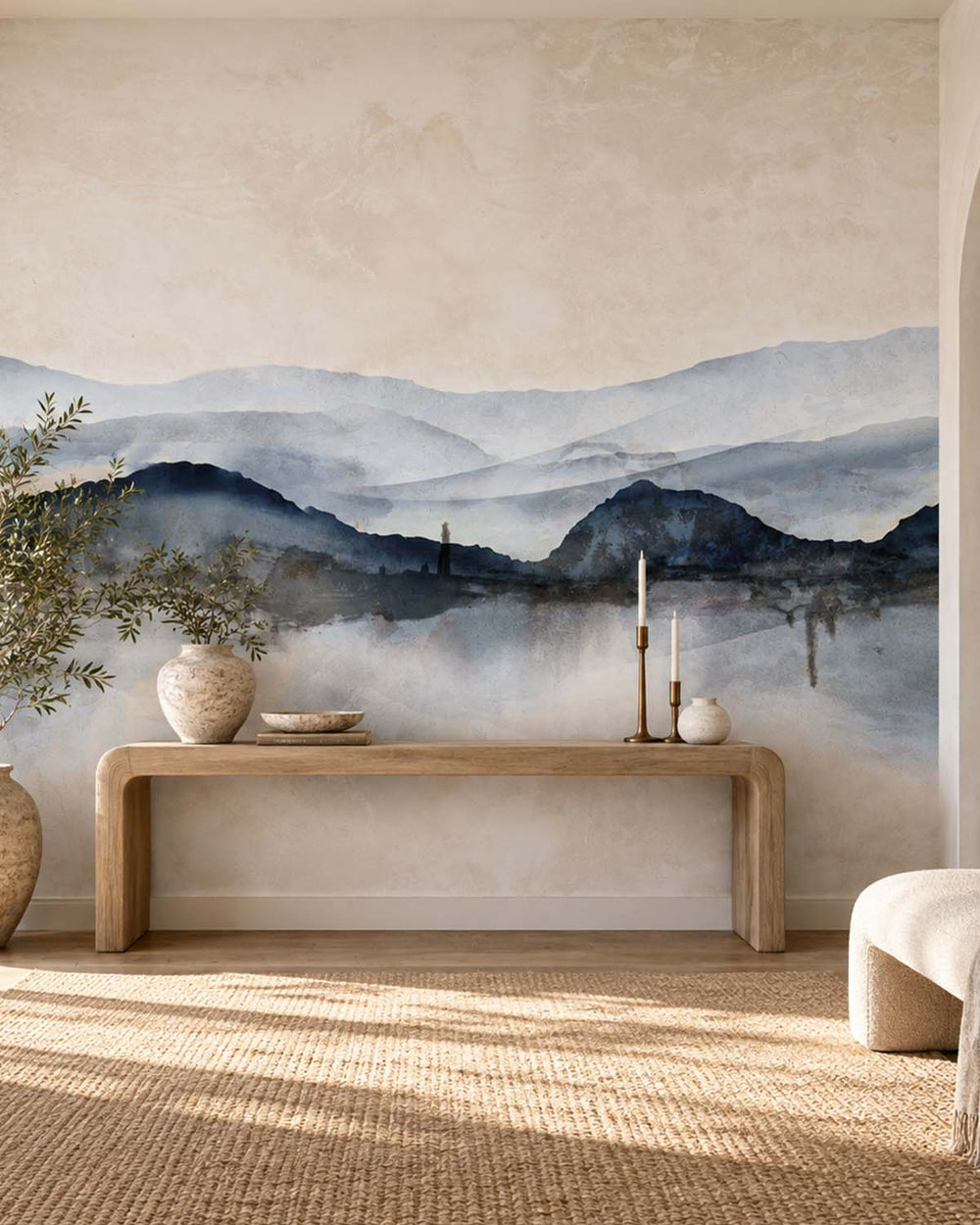 Thistle Grey Misty Watercolor Mountains  Residential Mural RM9353