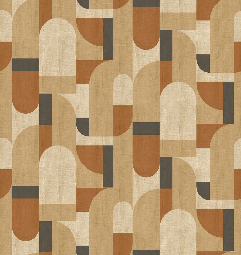 Loquat Brown Bauhaus Abstract Curve Residential Mural RM9354
