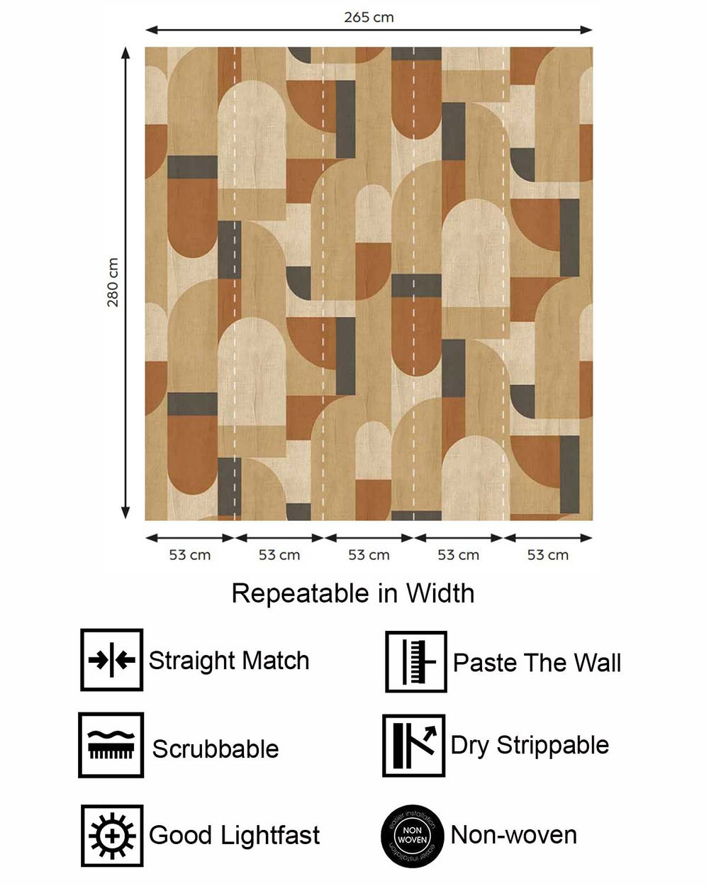 Loquat Brown Bauhaus Abstract Curve Residential Mural RM9354