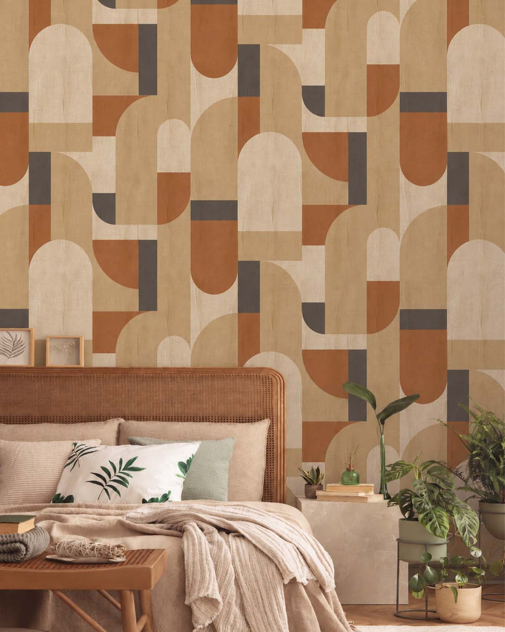 Loquat Brown Bauhaus Abstract Curve Residential Mural RM9354