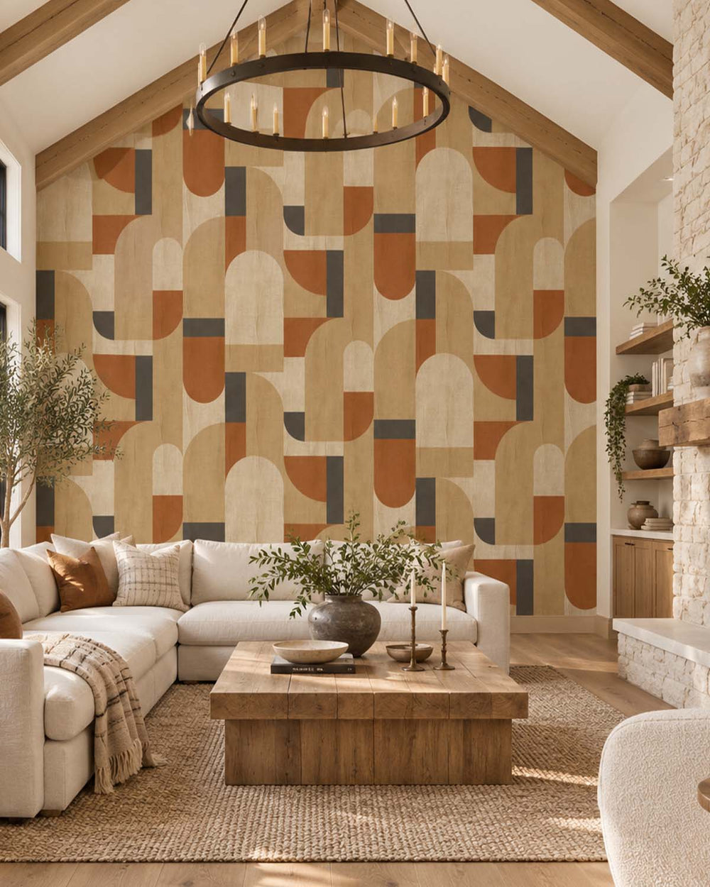 Loquat Brown Bauhaus Abstract Curve Residential Mural RM9354