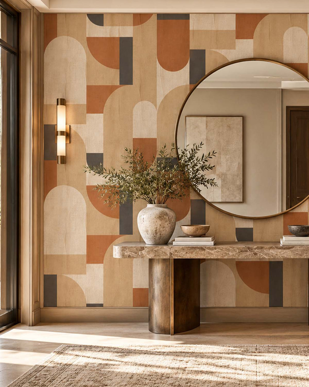 Loquat Brown Bauhaus Abstract Curve Residential Mural RM9354