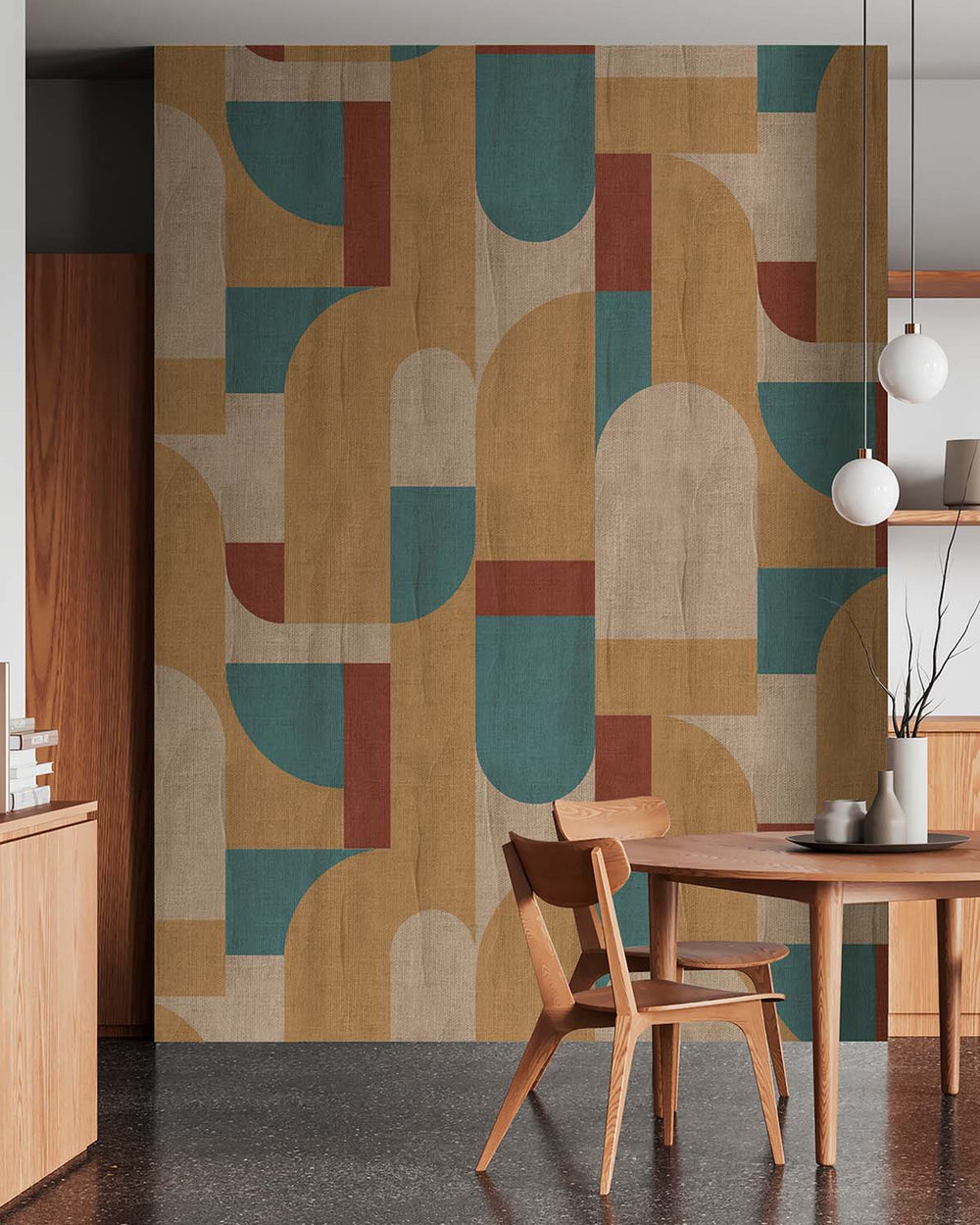 Silverpine Bauhaus Abstract Curve Residential Mural RM9355
