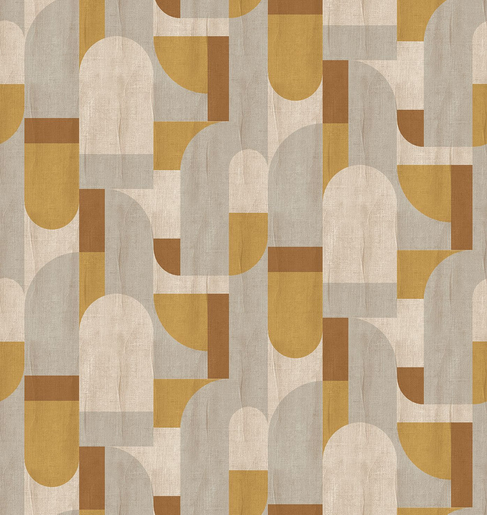 Amber Gold Bauhaus Abstract Curve Wallpaper Panels RM9356