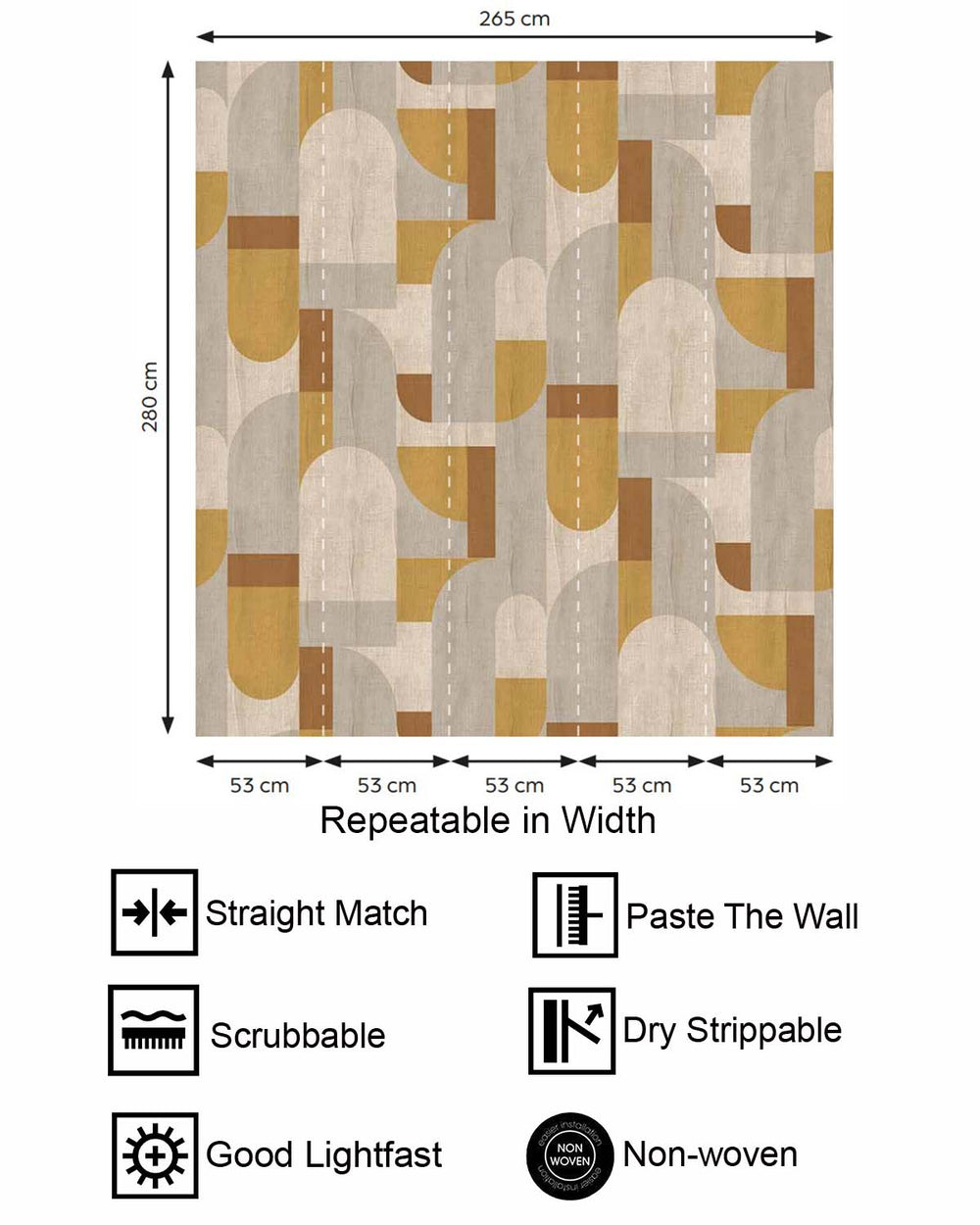 Amber Gold Bauhaus Abstract Curve Wallpaper Panels RM9356