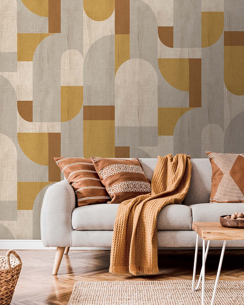 Amber Gold Bauhaus Abstract Curve Wallpaper Panels RM9356