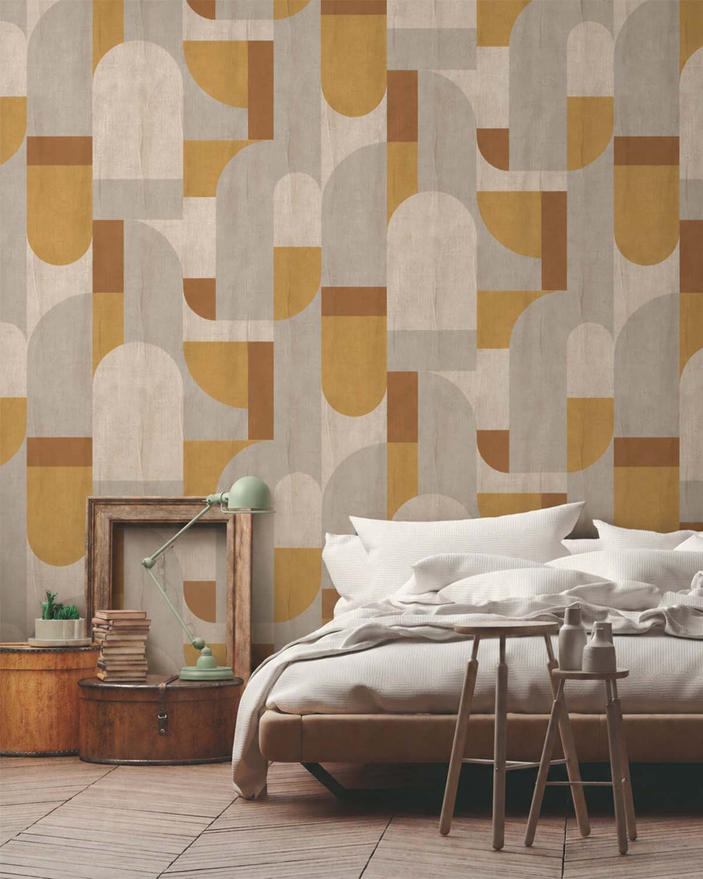 Amber Gold Bauhaus Abstract Curve Wallpaper Panels RM9356