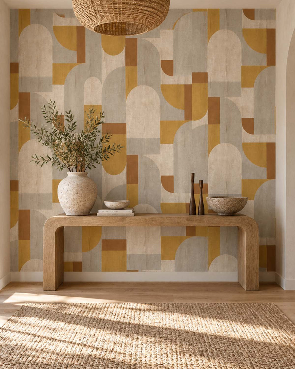 Amber Gold Bauhaus Abstract Curve Wallpaper Panels RM9356