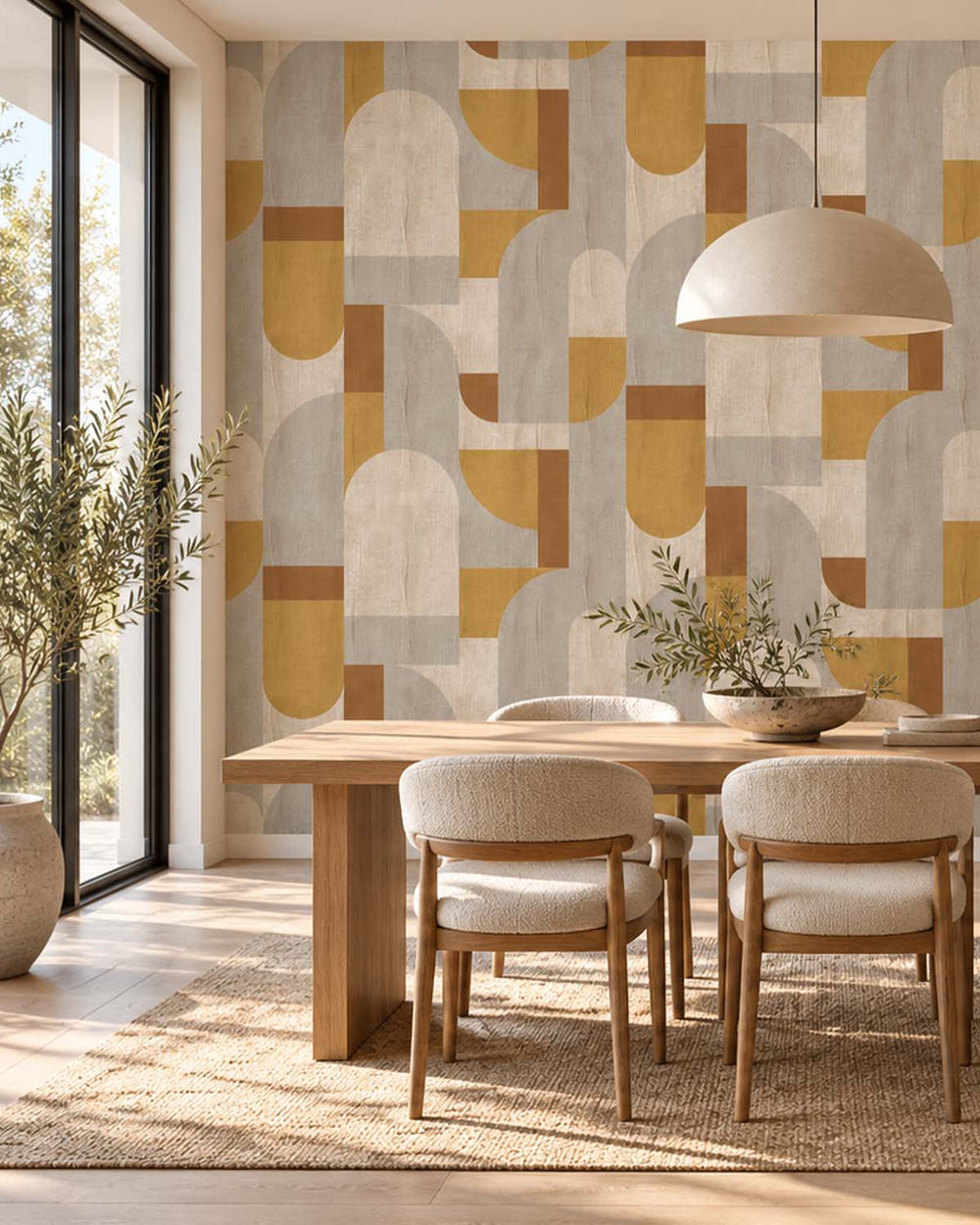 Amber Gold Bauhaus Abstract Curve Wallpaper Panels RM9356