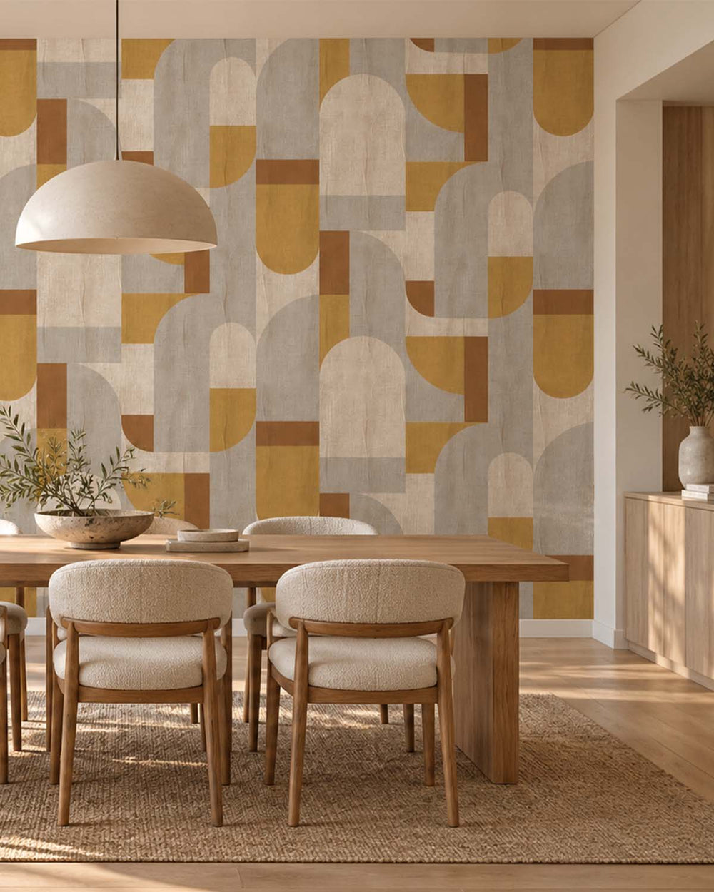 Amber Gold Bauhaus Abstract Curve Wallpaper Panels RM9356