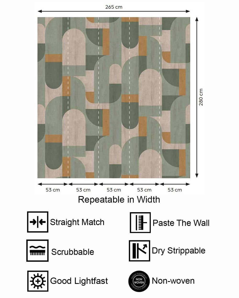 Bracken Green Bauhaus Abstract Curve Residential Mural RM9357