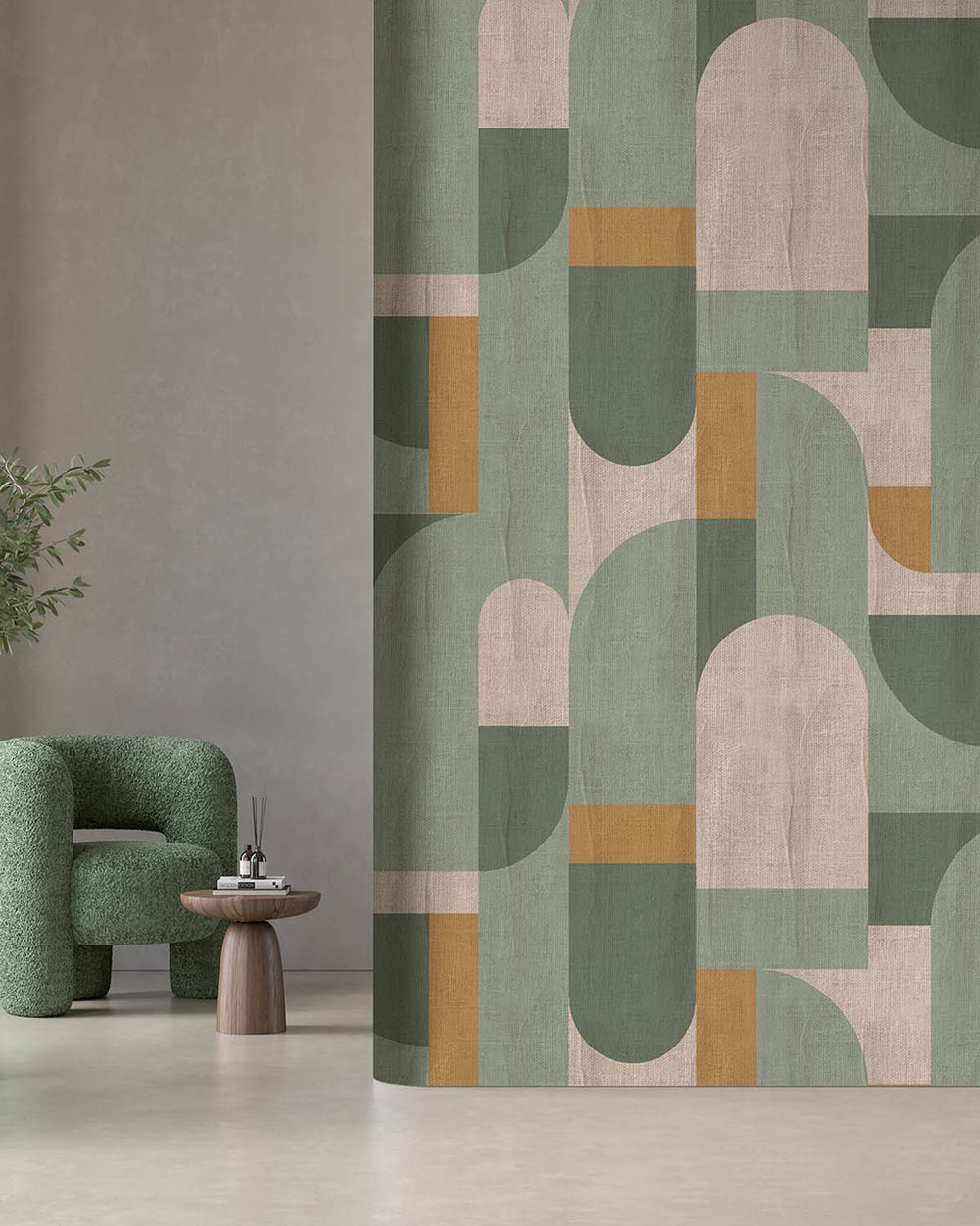 Bracken Green Bauhaus Abstract Curve Residential Mural RM9357