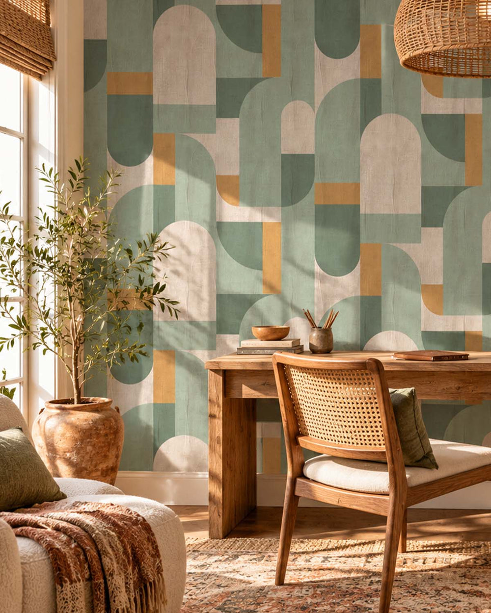 Bracken Green Bauhaus Abstract Curve Residential Mural RM9357