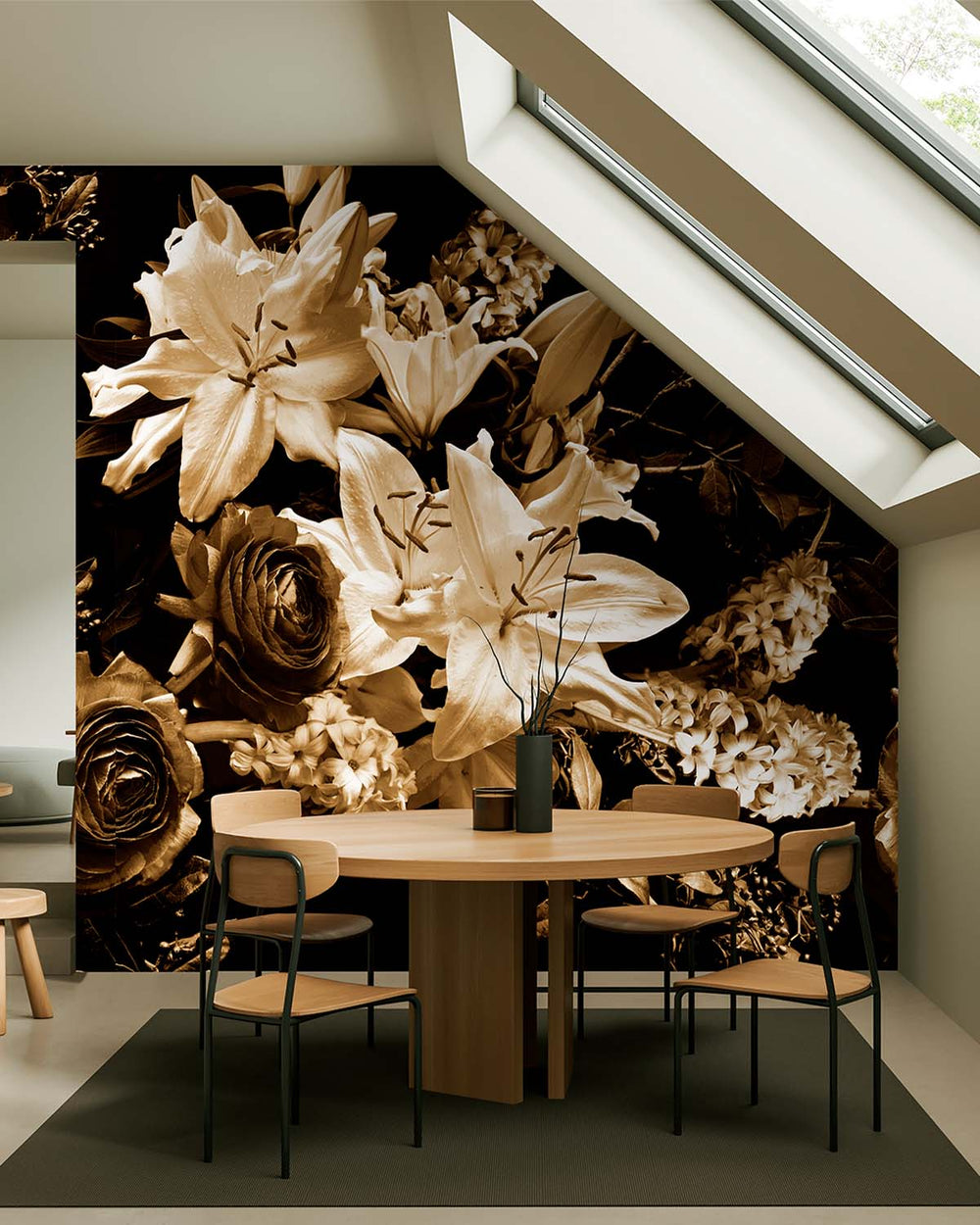 Ochre Brown Nocturnal Garden  Residential Mural RM9359