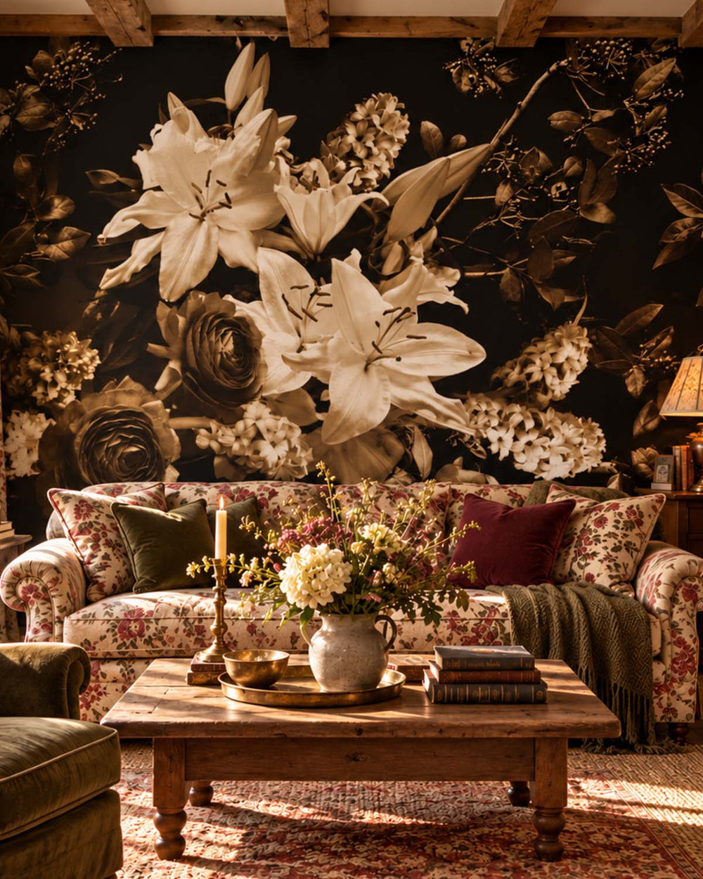 Ochre Brown Nocturnal Garden  Residential Mural RM9359