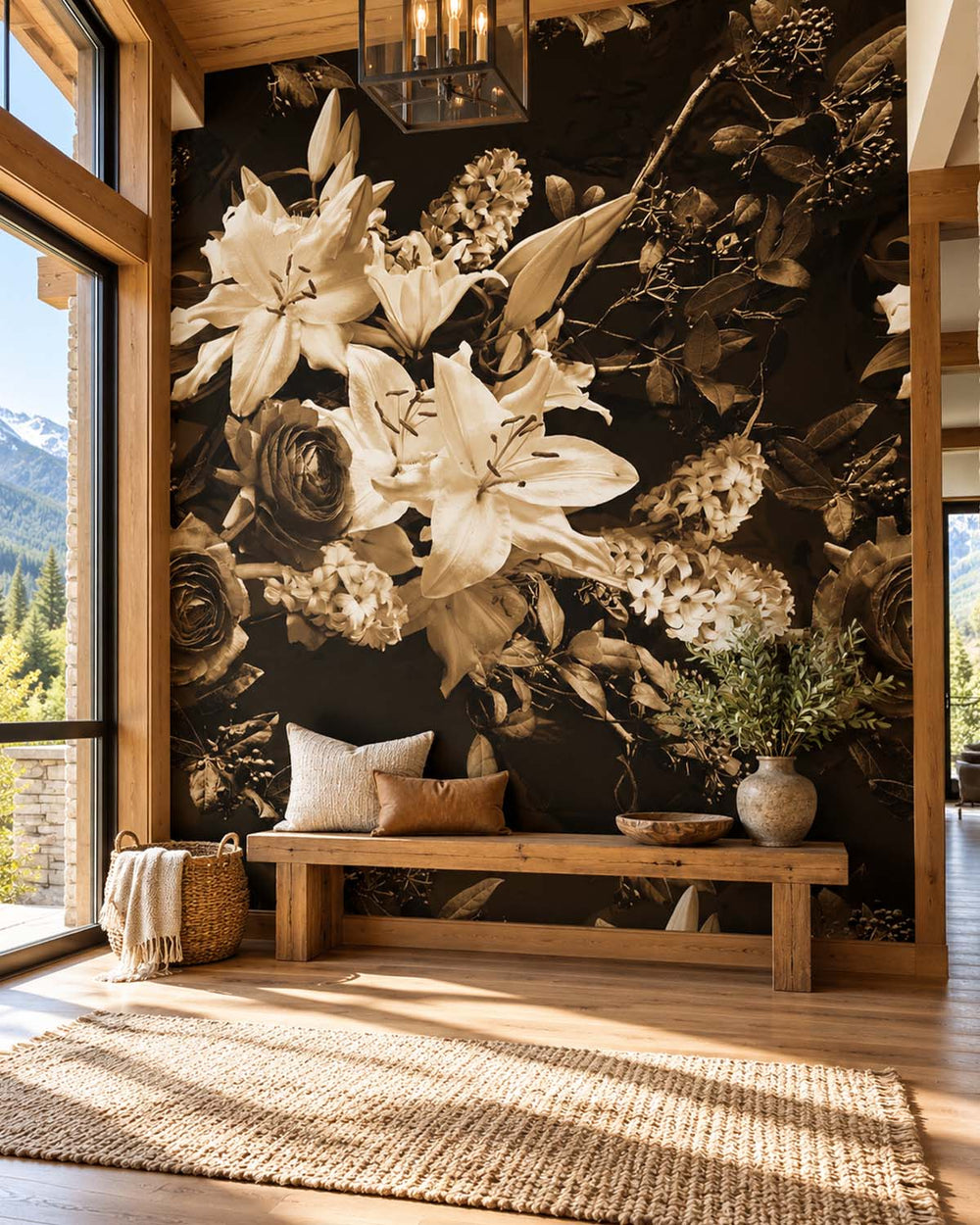 Ochre Brown Nocturnal Garden  Residential Mural RM9359