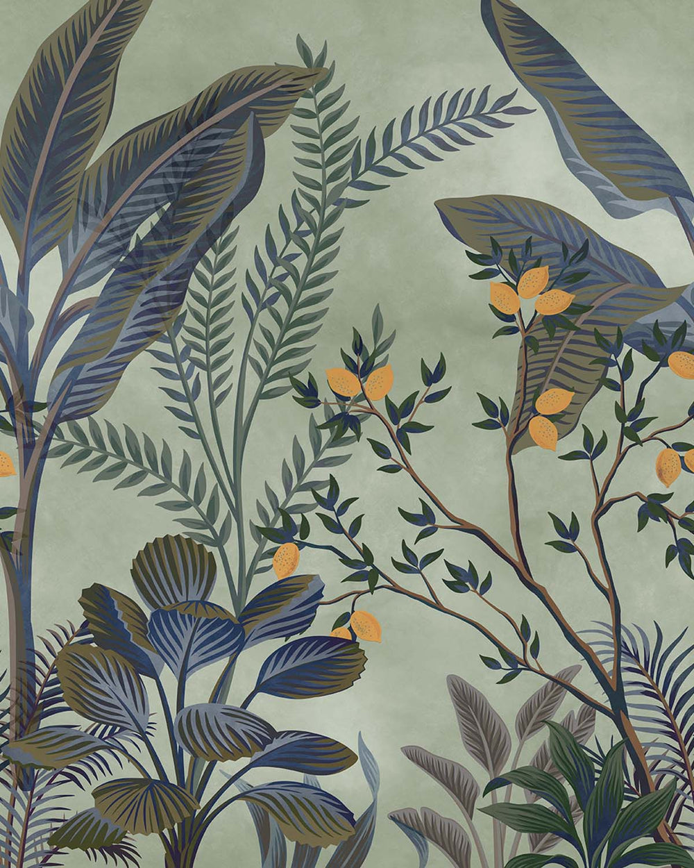 Rurikon Blue Misty Jungle Lemon Tree Residential Mural RM9361