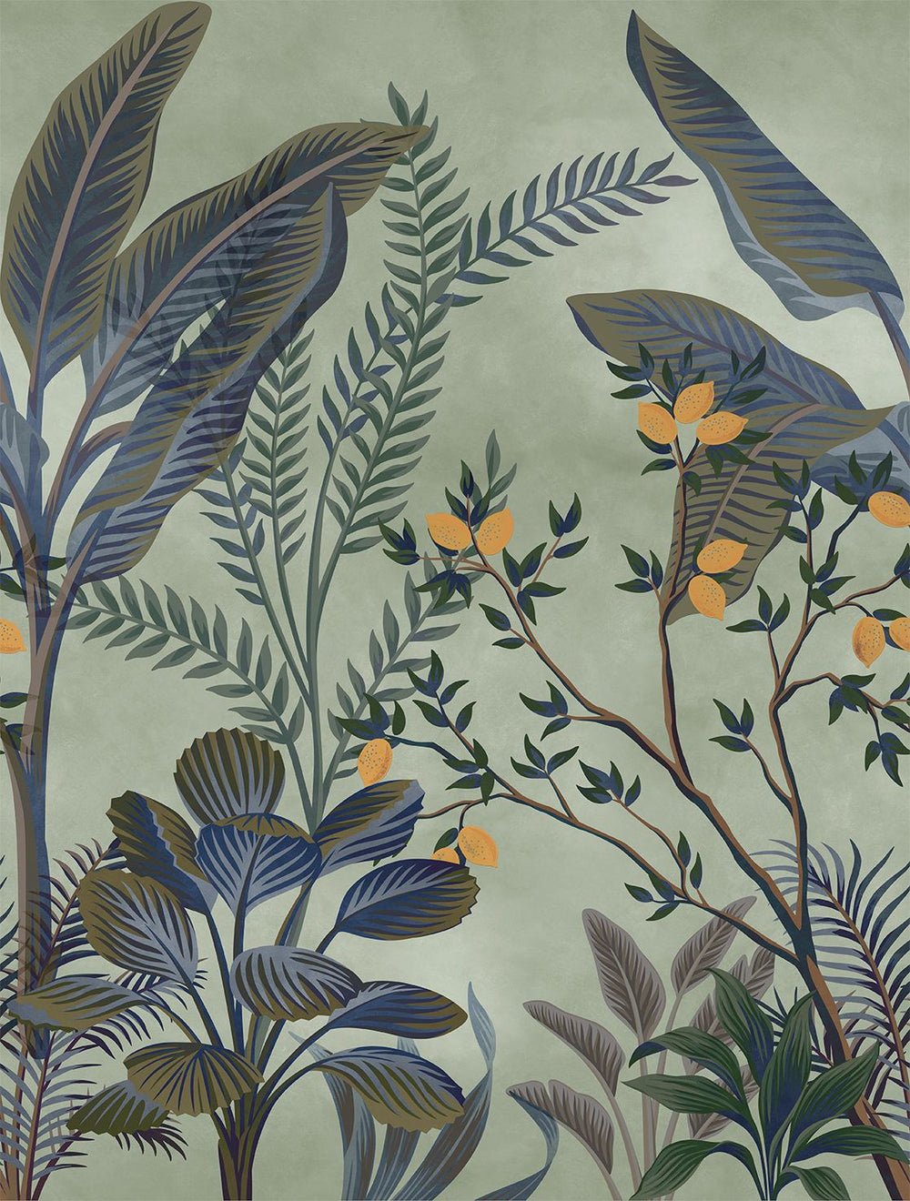 Rurikon Blue Misty Jungle Lemon Tree Residential Mural RM9361
