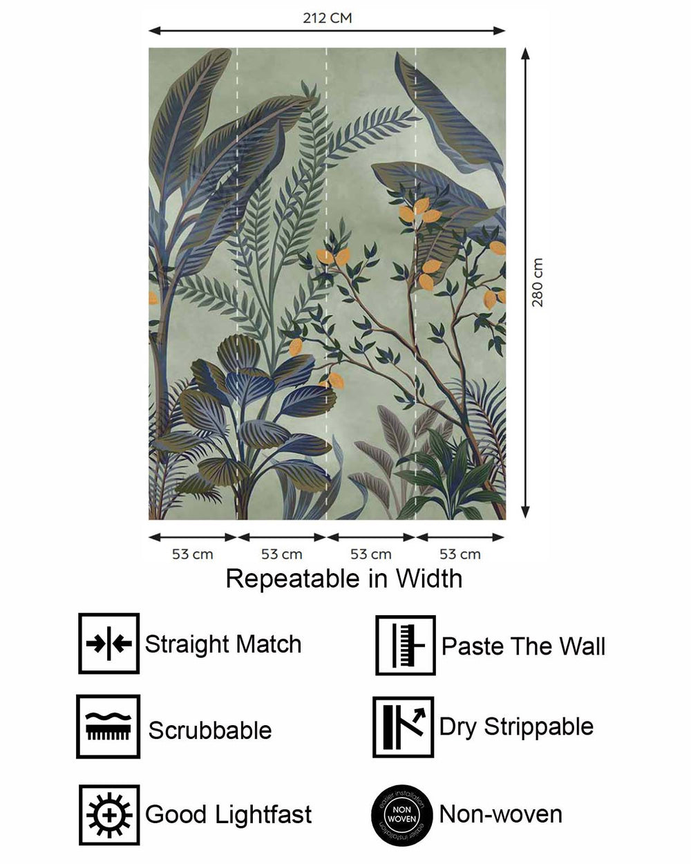 Rurikon Blue Misty Jungle Lemon Tree Residential Mural RM9361