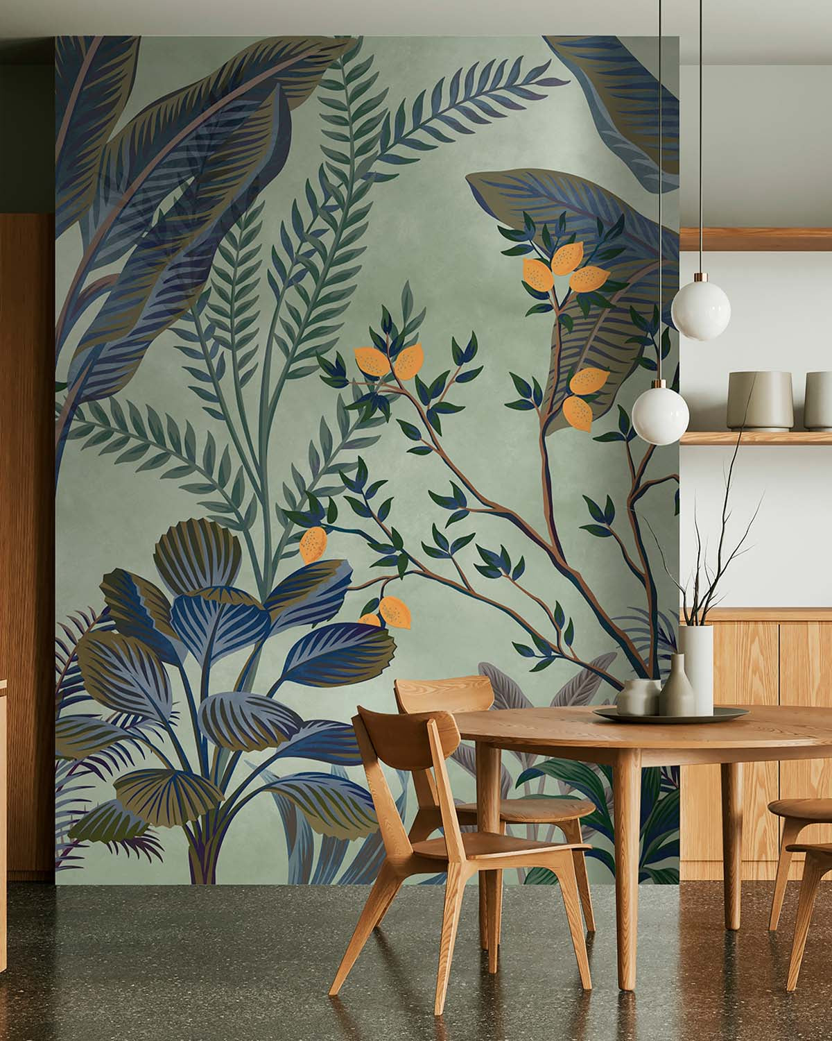 Rurikon Blue Misty Jungle Lemon Tree Wallpaper Panels RM9361