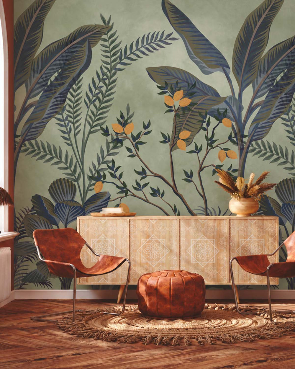 Rurikon Blue Misty Jungle Lemon Tree Residential Mural RM9361
