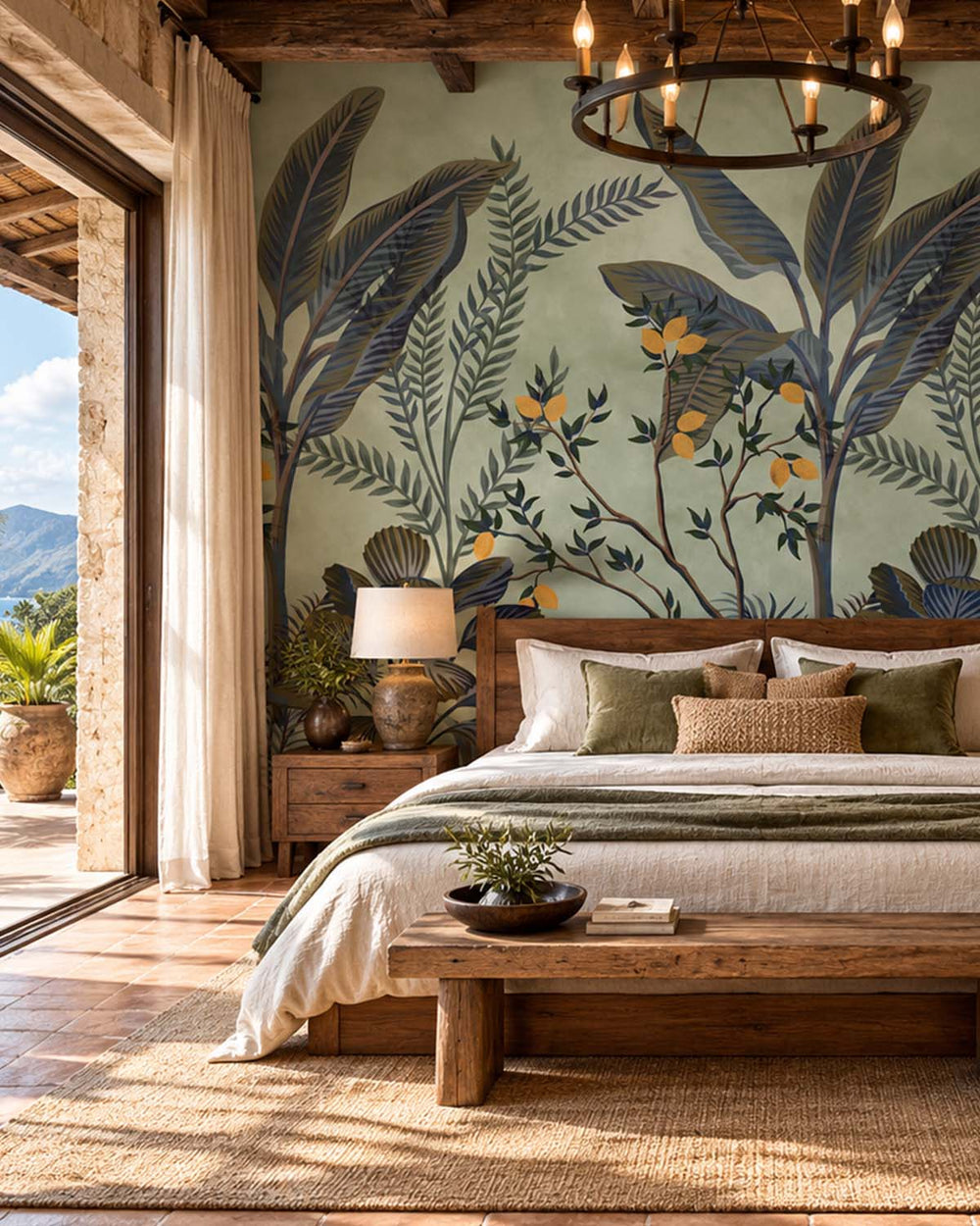 Rurikon Blue Misty Jungle Lemon Tree Residential Mural RM9361