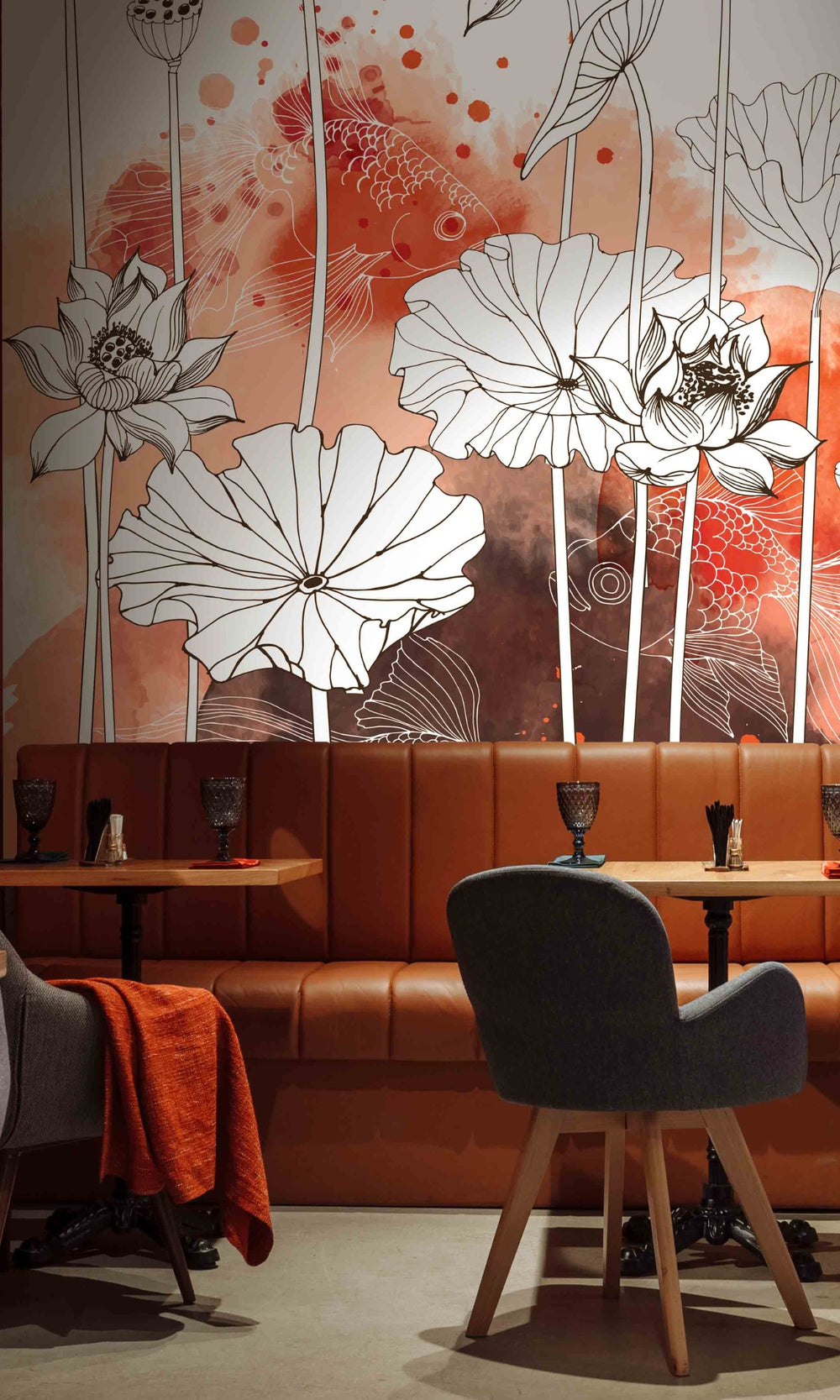 Red Asian Garden Mural Wallpaper M1412-Sample